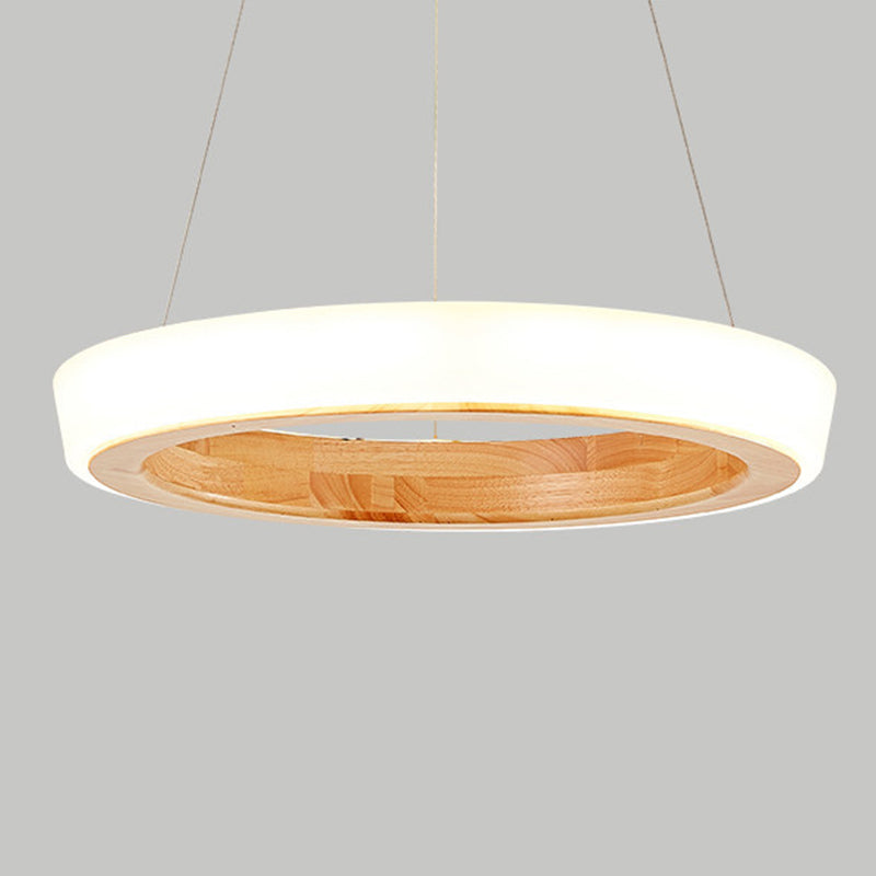Circular LED Chandelier Light Fixture Simplicity Wooden Diner Ceiling Suspension Lamp
