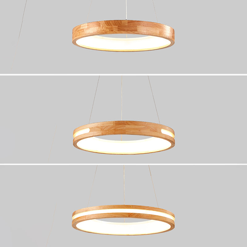Circular LED Chandelier Light Fixture Simplicity Wooden Diner Ceiling Suspension Lamp