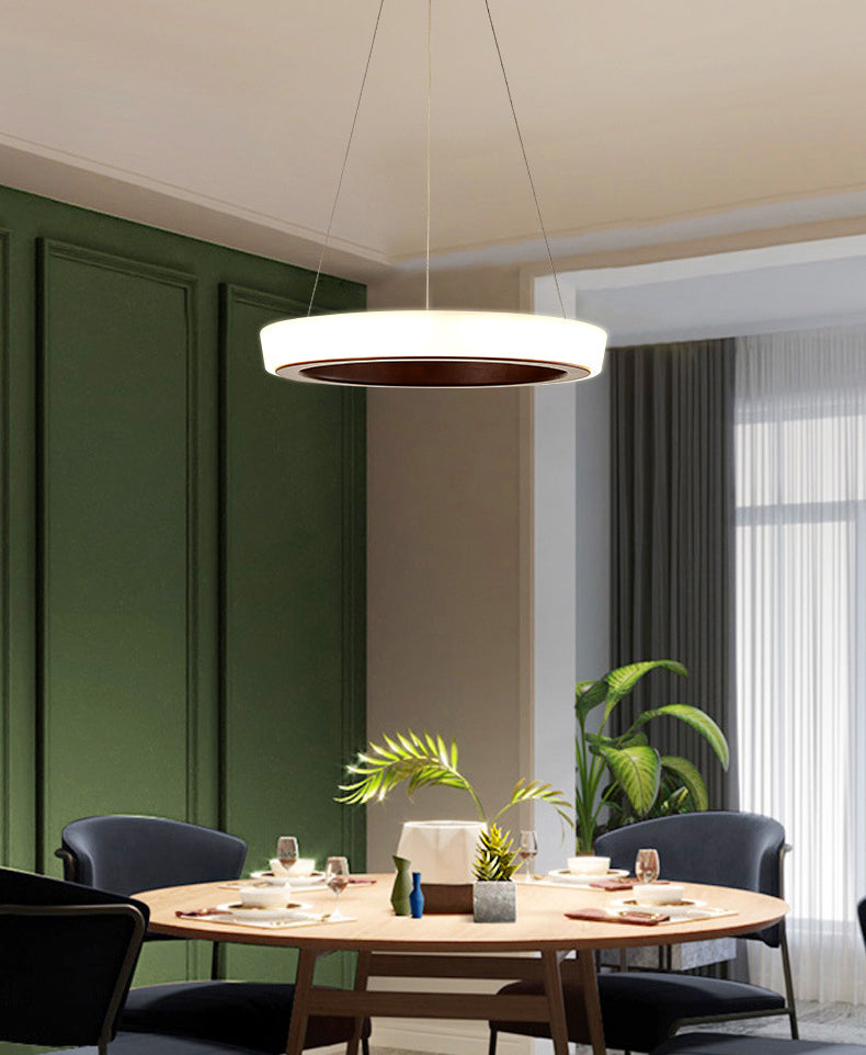 Circular LED Chandelier Light Fixture Simplicity Wooden Diner Ceiling Suspension Lamp