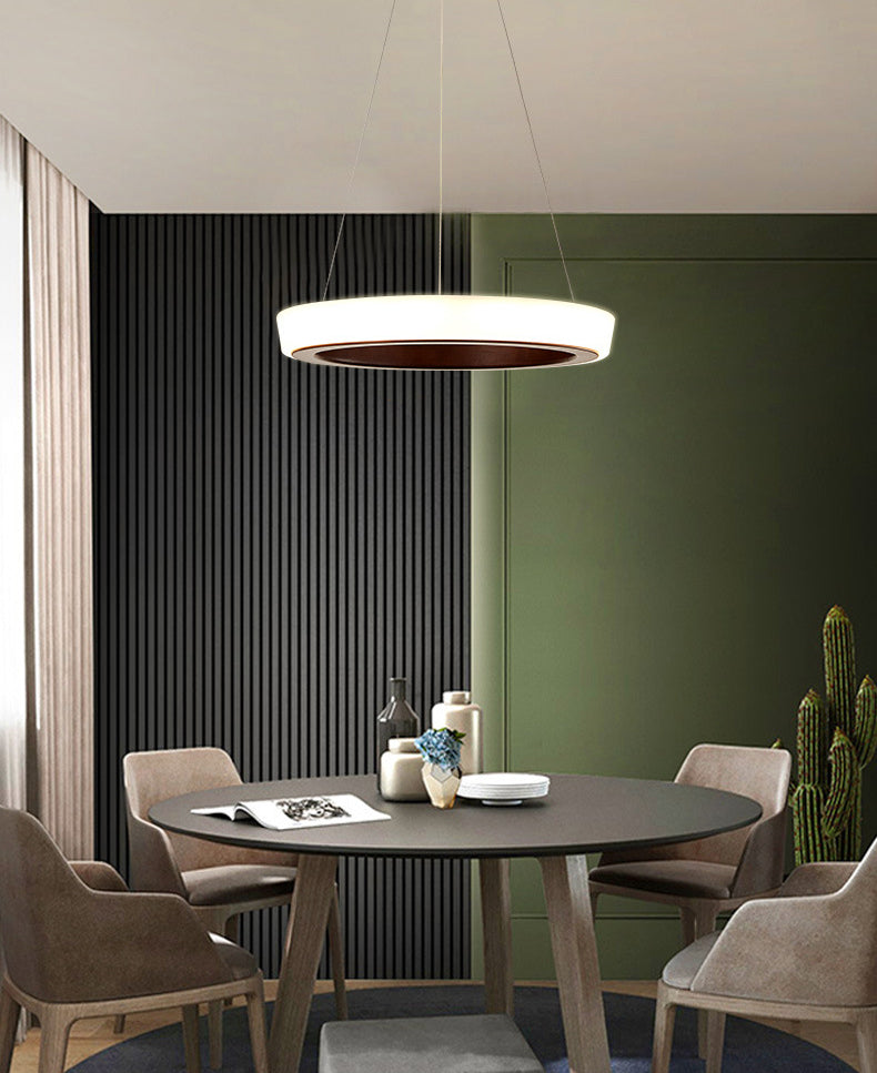 Circular LED Chandelier Light Fixture Simplicity Wooden Diner Ceiling Suspension Lamp