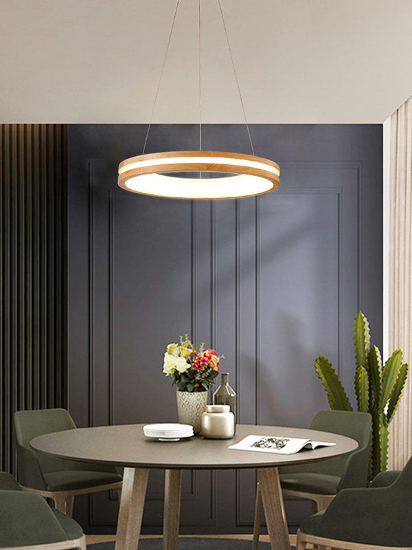 Circular LED Chandelier Light Fixture Simplicity Wooden Diner Ceiling Suspension Lamp