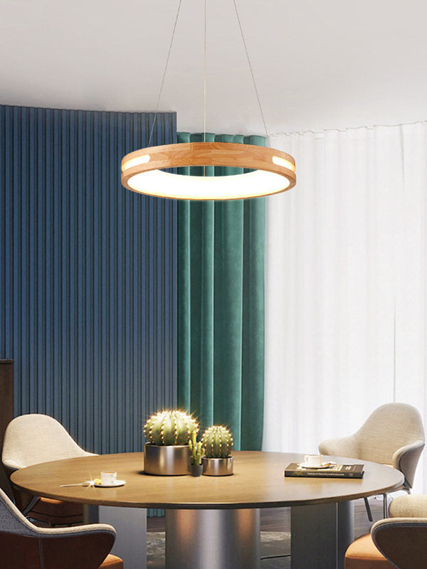 Circular LED Chandelier Light Fixture Simplicity Wooden Diner Ceiling Suspension Lamp