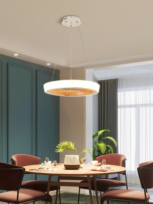 Circular LED Chandelier Light Fixture Simplicity Wooden Diner Ceiling Suspension Lamp
