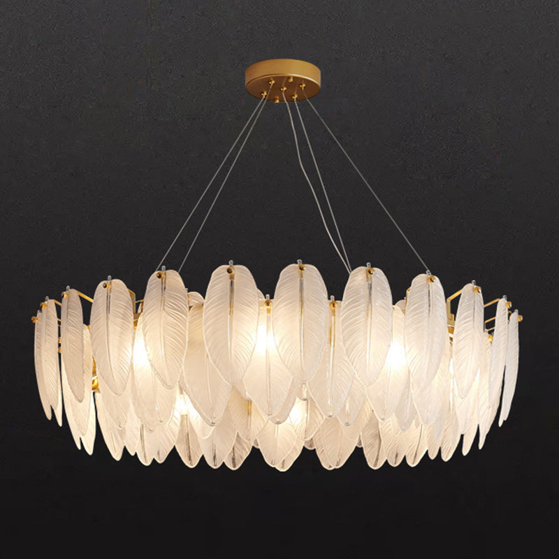 Lampadario di piume di piume di vetro bianco testurato illuminazione sospensione per la camera da letto