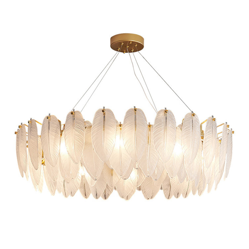 Lampadario di piume di piume di vetro bianco testurato illuminazione sospensione per la camera da letto