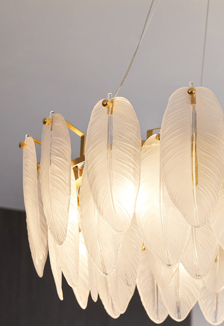 Lampadario di piume di piume di vetro bianco testurato illuminazione sospensione per la camera da letto