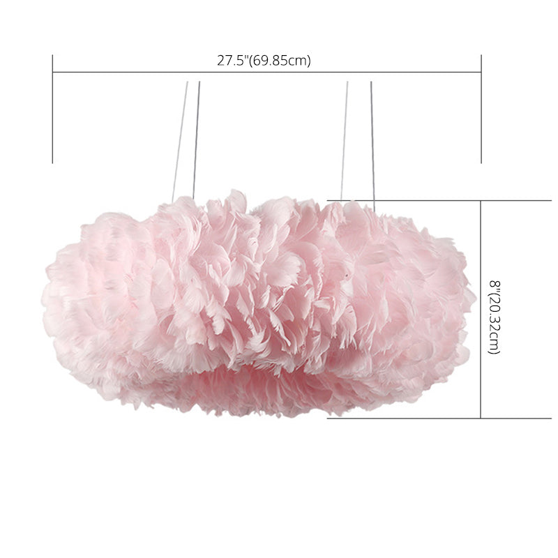 Il lampadario a forma di ciondolo a forma di ciambella rosa illuminazione lampadario piuma per camera da letto