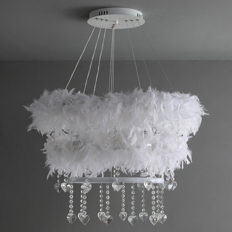 Tapered Feather Chandelier Pendant Nordic LED Hanging Light Fixture with Crystal Decor for Dining Room