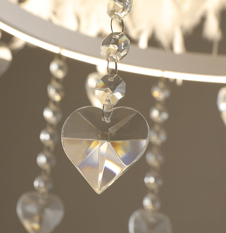 Tapered Feather Chandelier Pendant Nordic LED Hanging Light Fixture with Crystal Decor for Dining Room