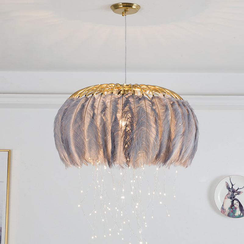 Koepelvormige hanglamp armatuur Noordse stijl veren slaapkamer kroonluchter hanglampje