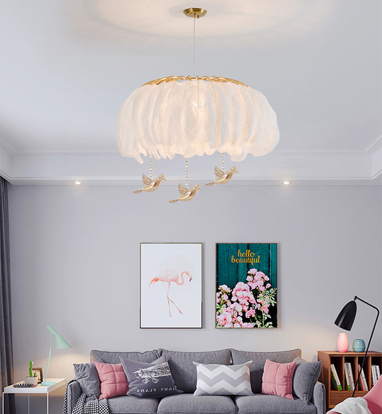 Koepelvormige hanglamp armatuur Noordse stijl veren slaapkamer kroonluchter hanglampje