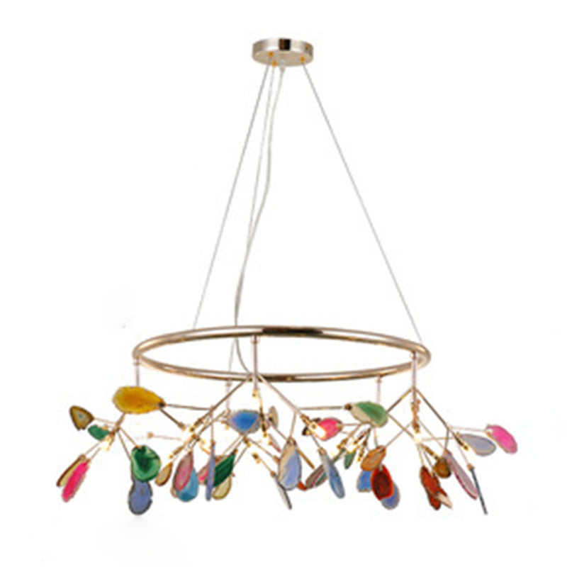 Luz colgante de araña de ágata estilo artístico moderno moderno lámpara colgante chapada para sala de estar