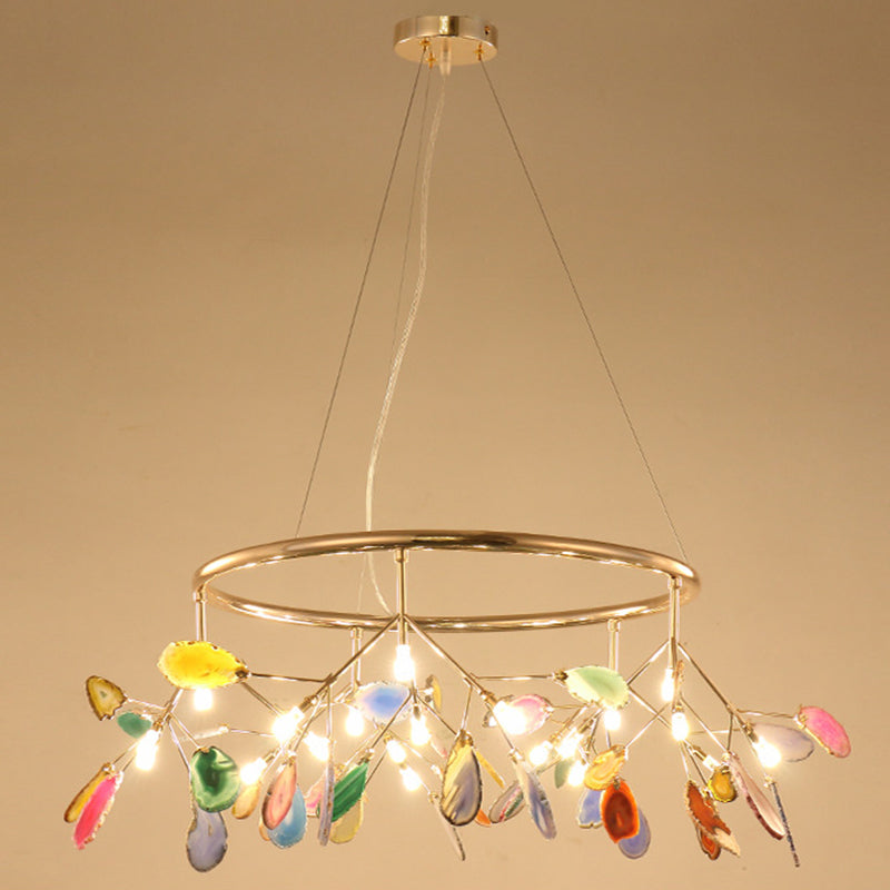 Luz colgante de araña de ágata estilo artístico moderno moderno lámpara colgante chapada para sala de estar