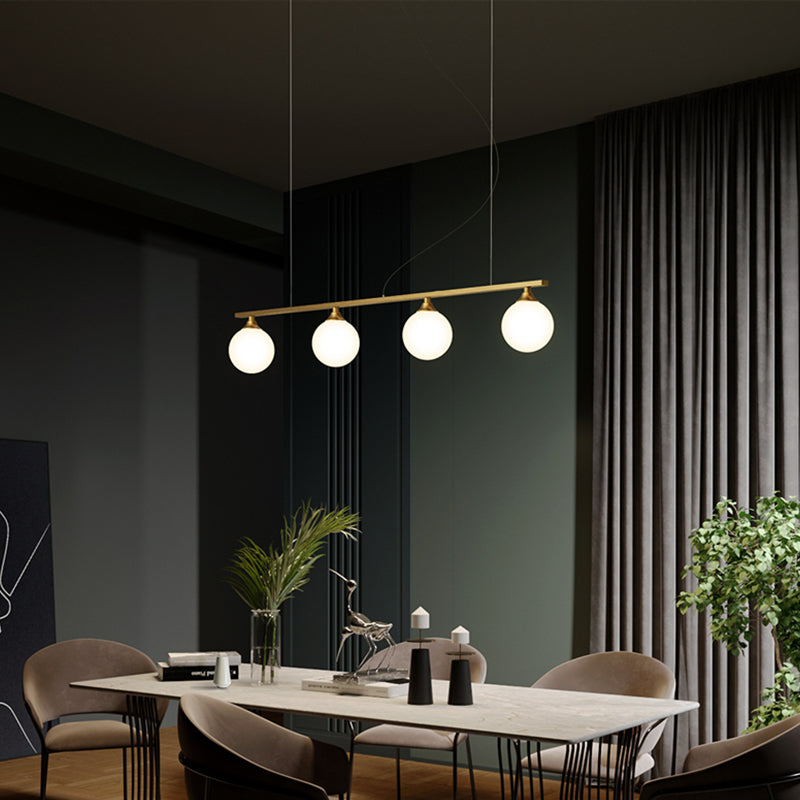 Brass/Black Kitchen Island Light, 4-Light Statement Chandelier Shaded with Frosted Glass