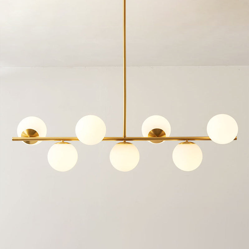 Polished Brass Kitchen Island Light 7-Light Simple Design Glass Shaded Chandelier