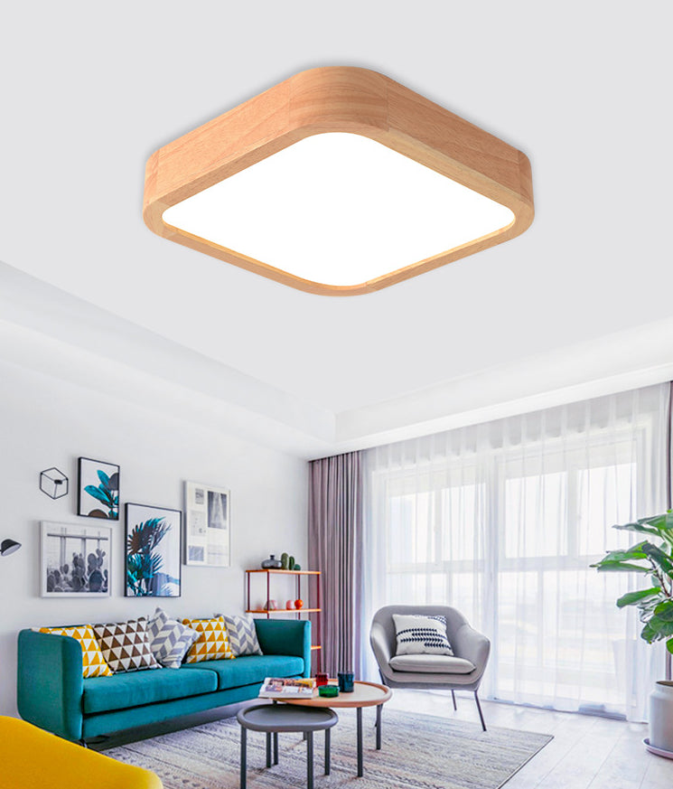 Square Ceiling Mount Light Fixture Simple Wooden Wood Flush Mount Ceiling Chandelier