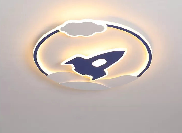 Modern Rocket Flush Mount Ceiling Light Fixture Metal LED Bedroom Flushmount Lighting in Blue