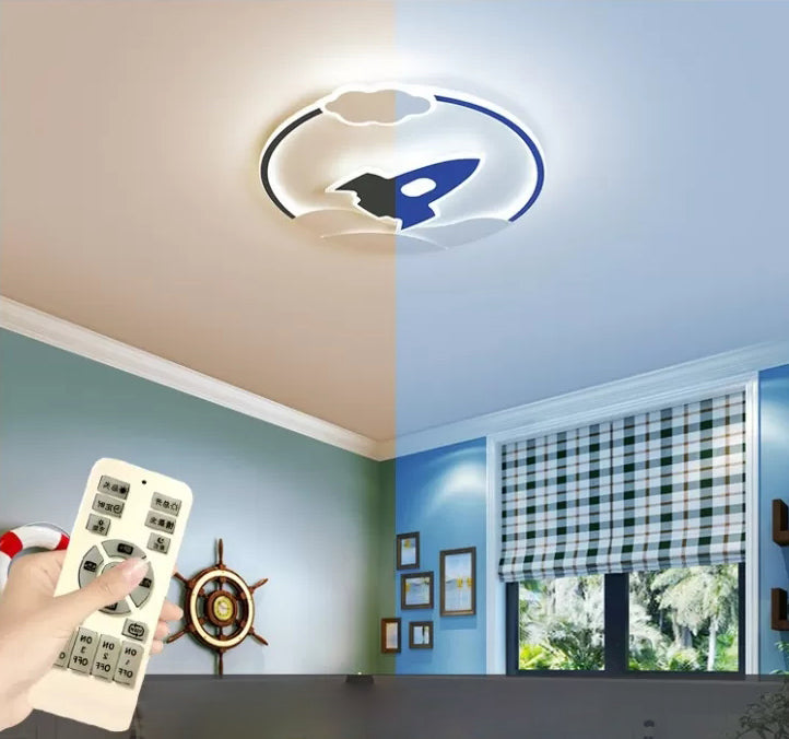 Modern Rocket Flush Mount Ceiling Light Fixture Metal LED Bedroom Flushmount Lighting in Blue
