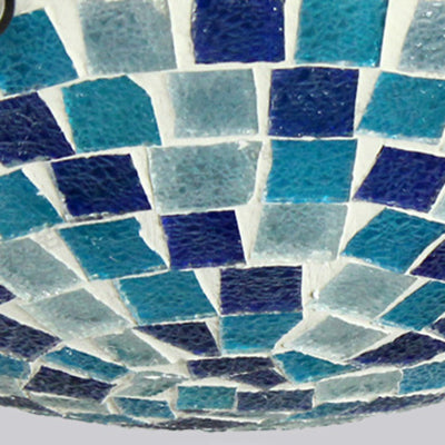 Blue Round Ceiling Light Fixture 12"/16" Width Tiffany Mosaic Glass 1 Bulb Flush Mount Ceiling Light