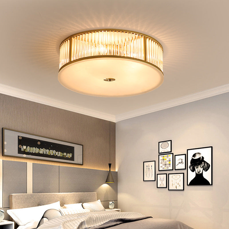 Plafonnier encastré à tambour, plafonnier moderne en cristal pour chambre à coucher, doré