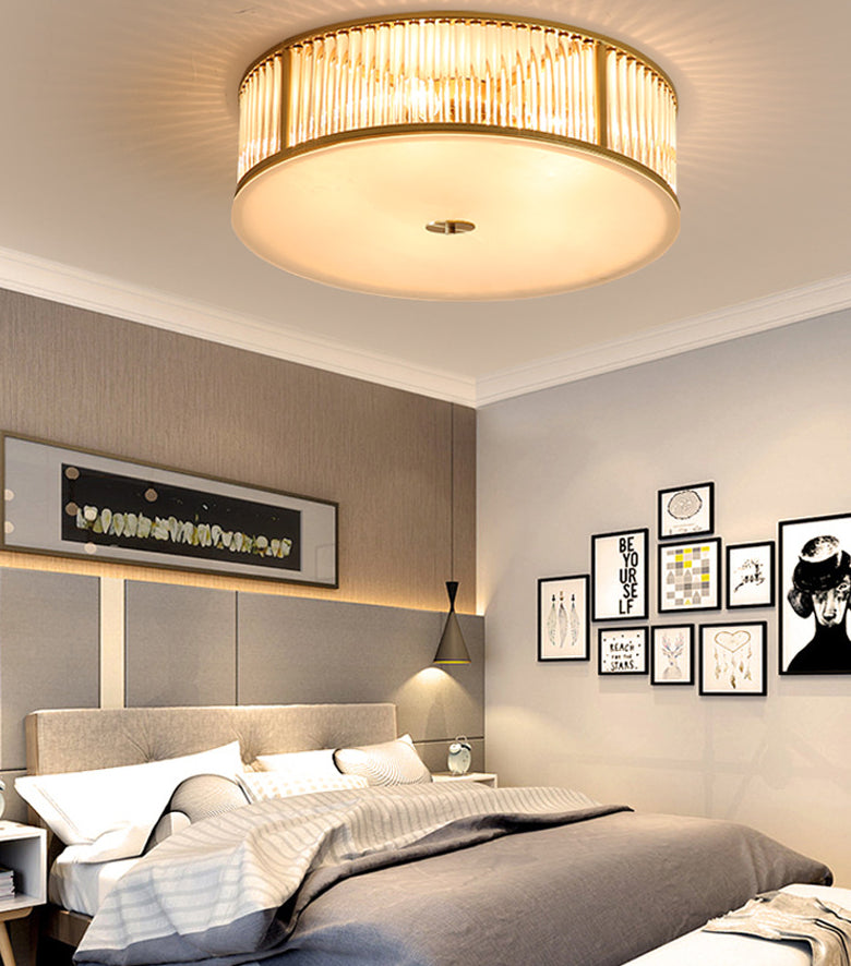 Plafonnier encastré à tambour, plafonnier moderne en cristal pour chambre à coucher, doré