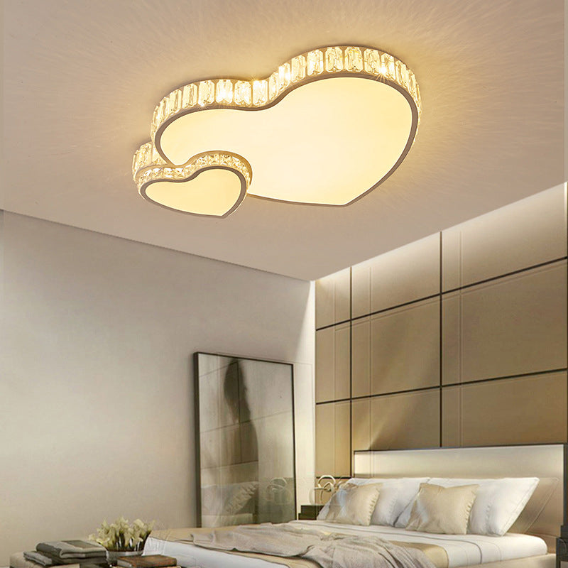 Crystal Heart Flush Mount Ceiling Light Fixture Modern LED White Flushmount Ceiling Fixture