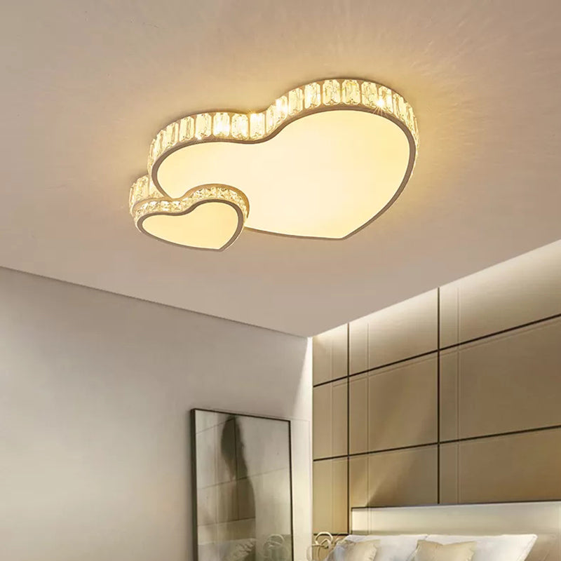 Crystal Heart Flush Mount Ceiling Light Fixture Modern LED White Flushmount Ceiling Fixture