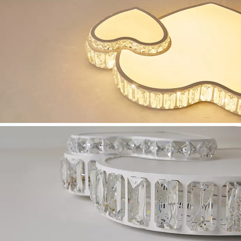 Crystal Heart Flush Mount Ceiling Light Fixture Modern LED White Flushmount Ceiling Fixture