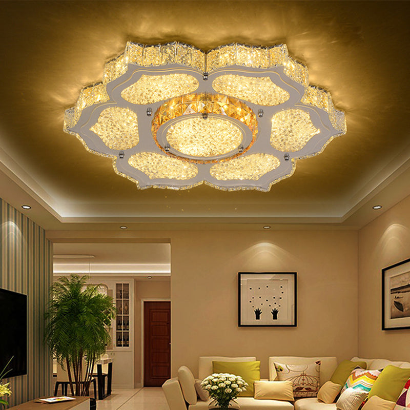 Contemporary Flower Flush Mount Lighting Fixture Crystal LED Parlor Flush Mount Lamp in Chrome