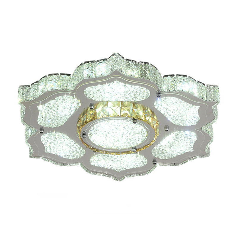 Contemporary Flower Flush Mount Lighting Fixture Crystal LED Parlor Flush Mount Lamp in Chrome