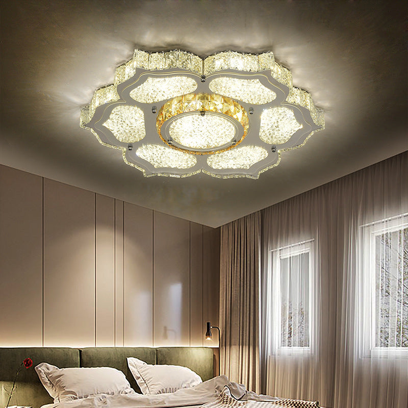 Contemporary Flower Flush Mount Lighting Fixture Crystal LED Parlor Flush Mount Lamp in Chrome