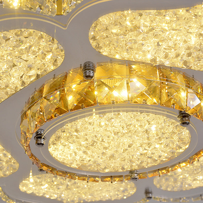 Contemporary Flower Flush Mount Lighting Fixture Crystal LED Parlor Flush Mount Lamp in Chrome