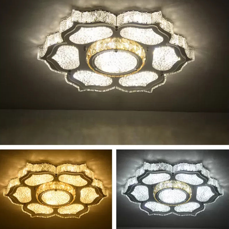 Contemporary Flower Flush Mount Lighting Fixture Crystal LED Parlor Flush Mount Lamp in Chrome