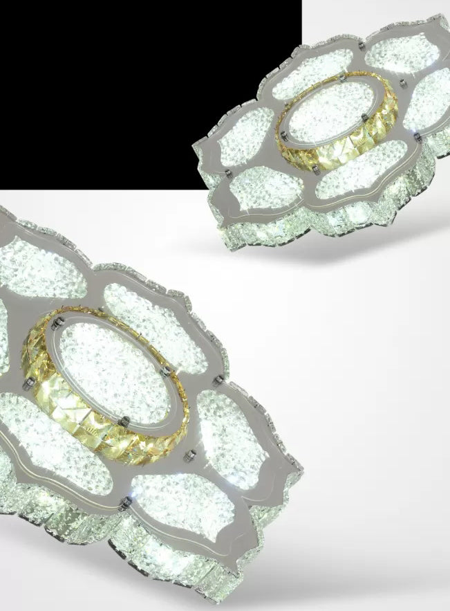 Contemporary Flower Flush Mount Lighting Fixture Crystal LED Parlor Flush Mount Lamp in Chrome