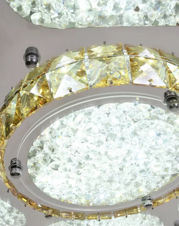 Contemporary Flower Flush Mount Lighting Fixture Crystal LED Parlor Flush Mount Lamp in Chrome