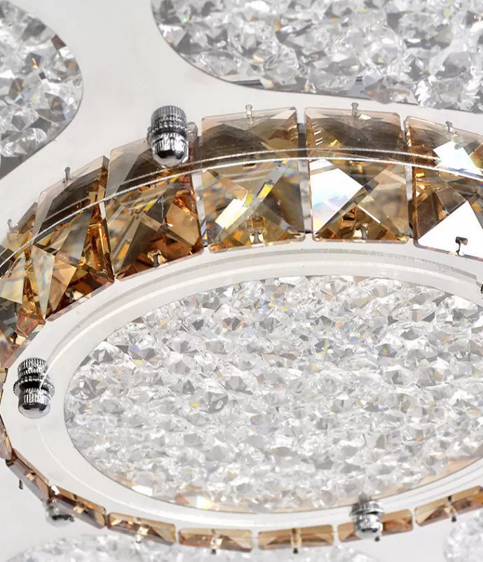 Contemporary Flower Flush Mount Lighting Fixture Crystal LED Parlor Flush Mount Lamp in Chrome