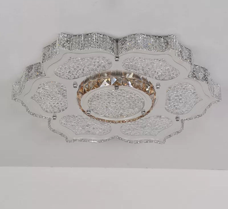 Contemporary Flower Flush Mount Lighting Fixture Crystal LED Parlor Flush Mount Lamp in Chrome