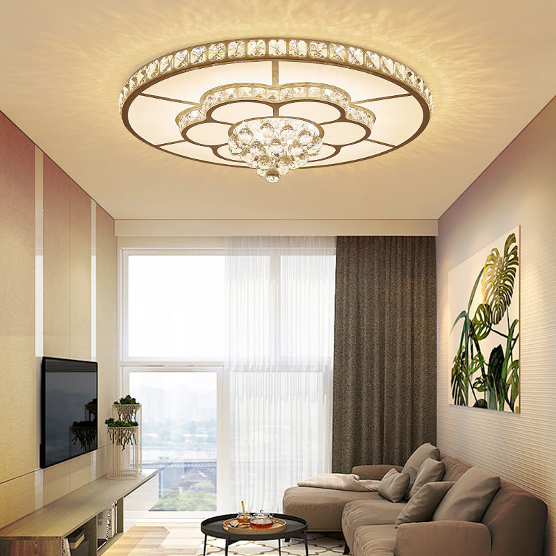 White Floral Flush Mount Ceiling Fixture Modern LED Crystal Flushmount Ceiling Lamp for Living Room