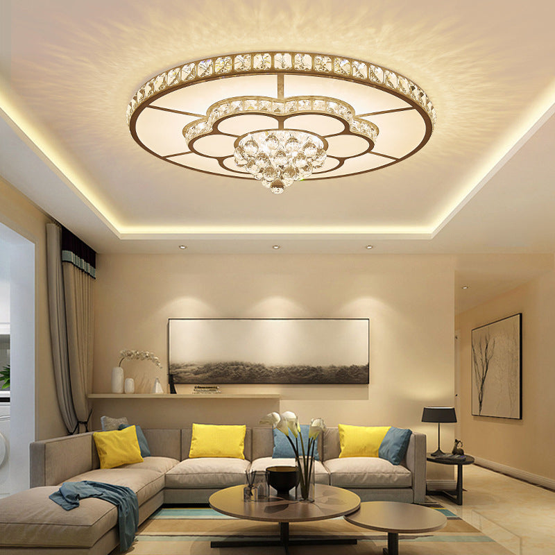 White Floral Flush Mount Ceiling Fixture Modern LED Crystal Flushmount Ceiling Lamp for Living Room