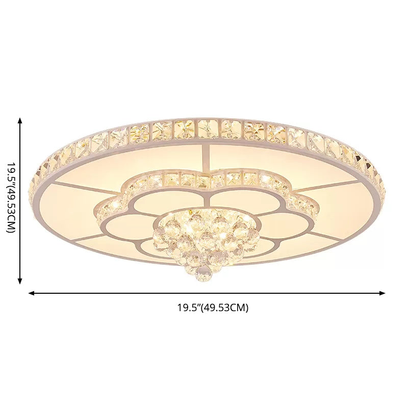 White Floral Flush Mount Ceiling Fixture Modern LED Crystal Flushmount Ceiling Lamp for Living Room