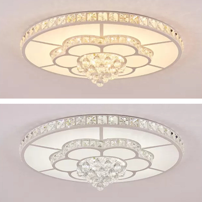 White Floral Flush Mount Ceiling Fixture Modern LED Crystal Flushmount Ceiling Lamp for Living Room