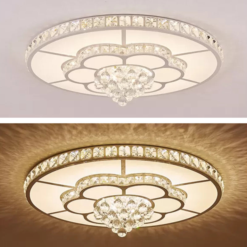 White Floral Flush Mount Ceiling Fixture Modern LED Crystal Flushmount Ceiling Lamp for Living Room