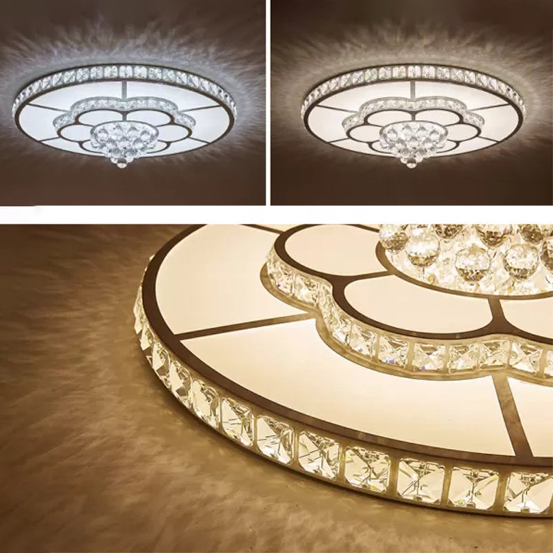 White Floral Flush Mount Ceiling Fixture Modern LED Crystal Flushmount Ceiling Lamp for Living Room