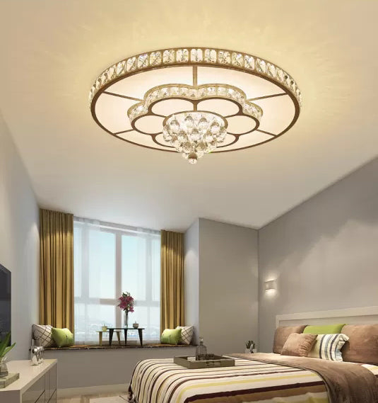 White Floral Flush Mount Ceiling Fixture Modern LED Crystal Flushmount Ceiling Lamp for Living Room