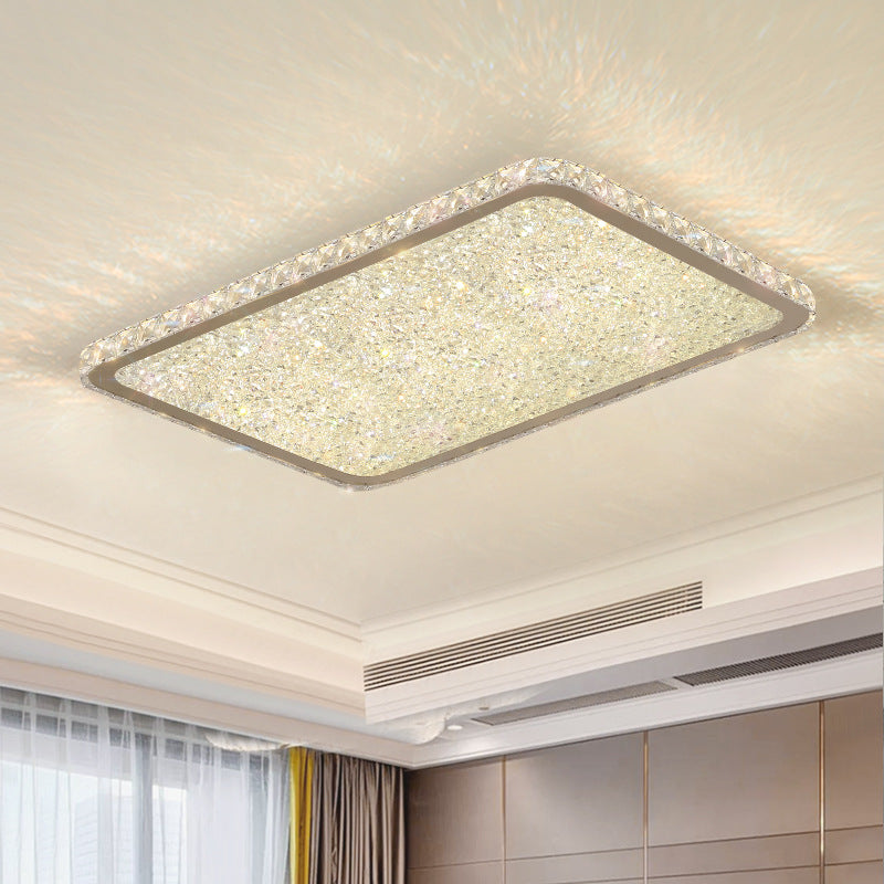 Modern LED Flush Mount Lamp Chrome Rettangolare Flush Mount Soffitto Light con Crystal Shade