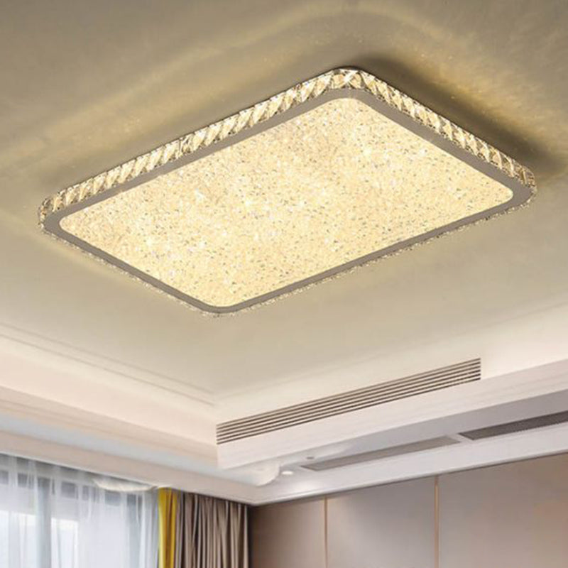 Modern LED Flush Mount Lamp Chrome Rettangolare Flush Mount Soffitto Light con Crystal Shade