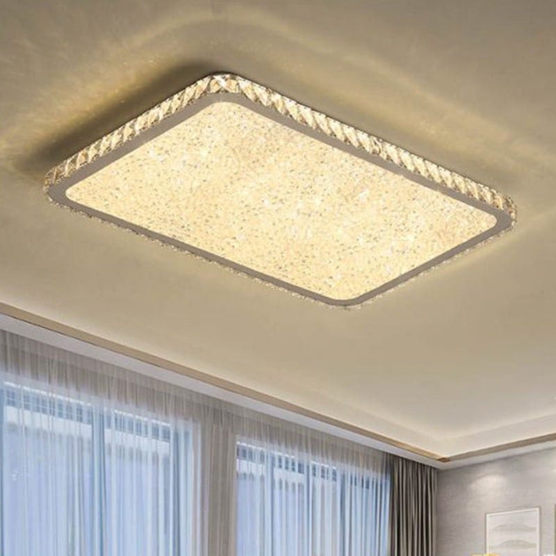 Modern LED Flush Mount Lamp Chrome Rettangolare Flush Mount Soffitto Light con Crystal Shade