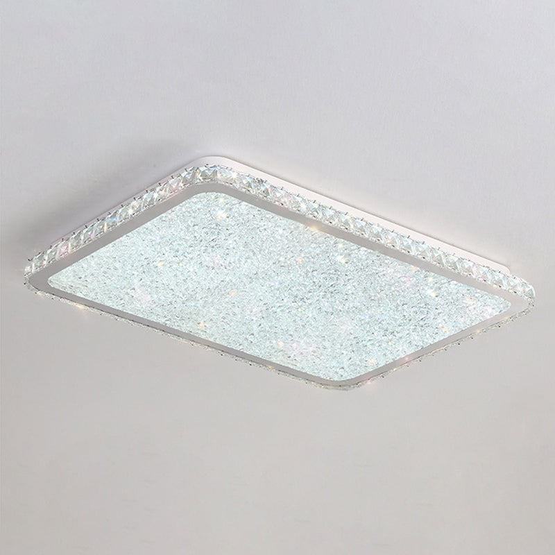 Modern LED Flush Mount Lamp Chrome Rettangolare Flush Mount Soffitto Light con Crystal Shade