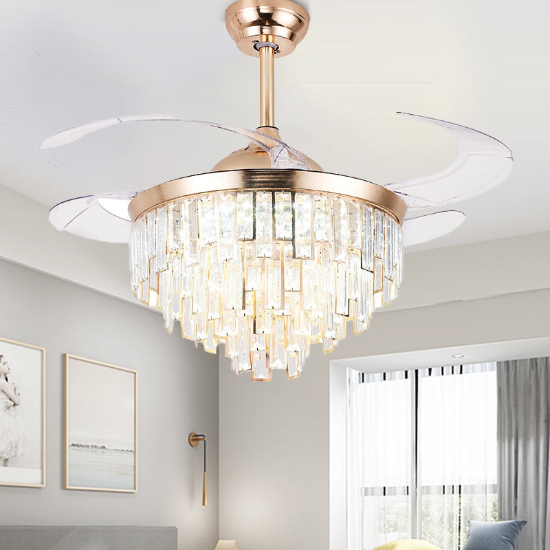 Luz de ventilador de techo cilíndrico de cristal Modernismo de iluminación LED en oro con control remoto/control de pared/control remoto y control de pared para sala de estar