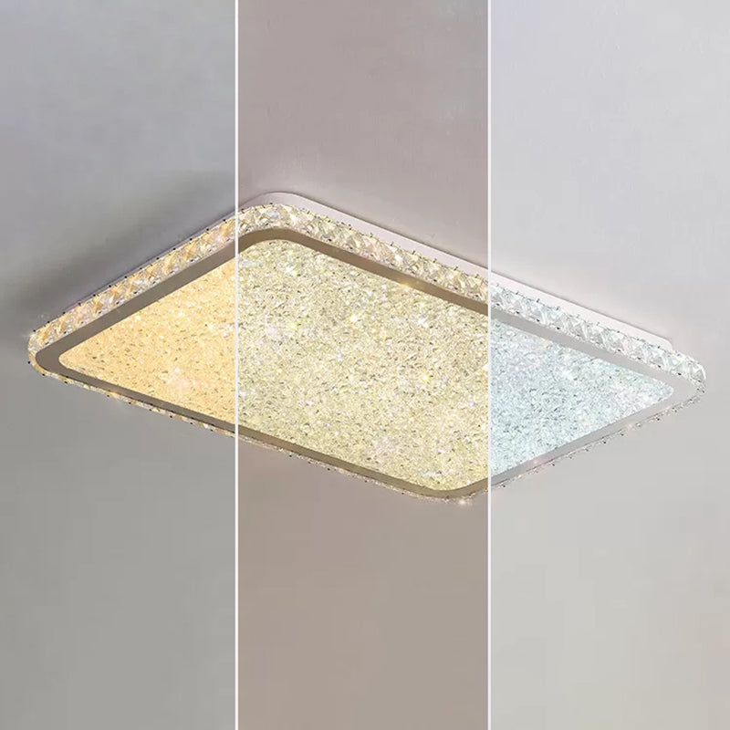 Modern LED Flush Mount Lamp Chrome Rettangolare Flush Mount Soffitto Light con Crystal Shade